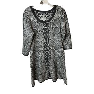 Nina Leonard Scoop Neck 3/4 Sleeve Gray Snake Print Knit Dress L